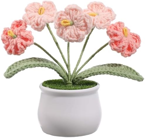 Forget-Me-Not Crochet Flower Potted Plant, Handmade Pink Flower Gift for Mom, Wife, Grandma, Mother’s Day Gift, Cute Desk Decor, Birthday Gift for Women Cute Desk Decor Floral Home Decoration by YOOJEE