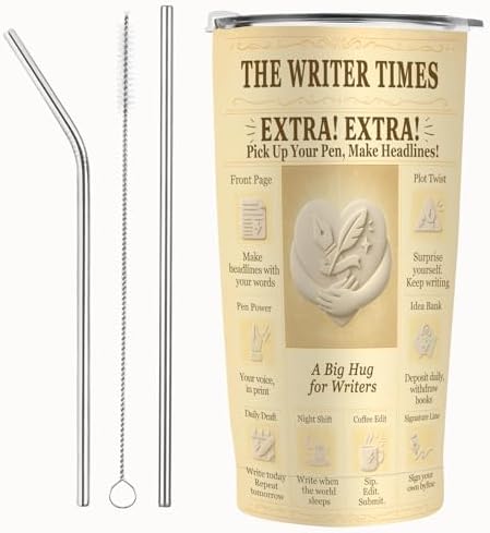 Writer Tumbler 20oz Stainless Steel Insulated Travel Cup with Lid, Vintage Press Design Gift for Writers & Authors, Editor Journalist Reporter Present, Fits Most Car Cup Holders by Unknown