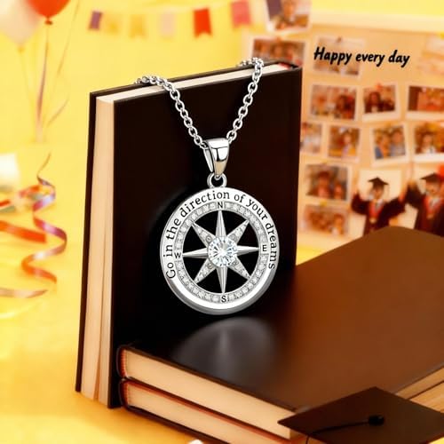 FAFY 2026 Graduation Gifts-925 Sterling Silver Graduation Compass Necklace High School College Graduation Gifts for Her Women Class of 2026 Graduation Gifts for Granddaughter Daughter - Image 3