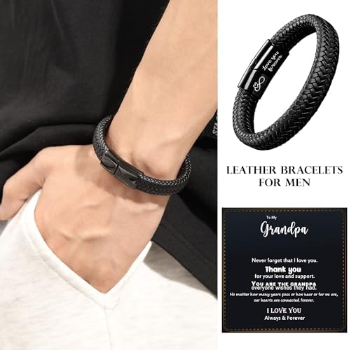 Btysun Mens Leather Bracelet, Teen Boy Gifts Stocking Stuffers for Teen I Love You Gifts for Him Boyfriend Birthday Gift for Son Husband Godson Bracelets for Men Dad Christmas Anniversary Jewelry - Image 2