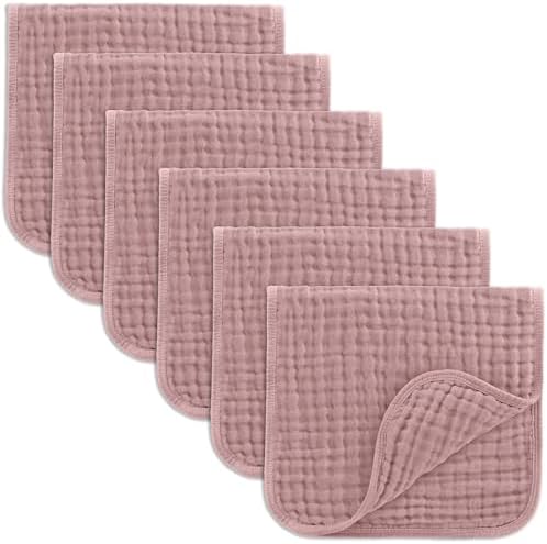 Comfy Cubs Muslin Burp Cloths 20x10" 6 Pack, Baby Burp Cloths - Mauve by ComfyCubs