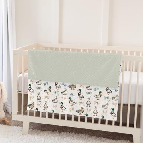 Vintage Duck Bows Floral Baby Blankets for Girl Boy Green Mallard Ducks Soft Mink Dotted Backing Double Layer Swaddle Receiving Blanket Hunting Duck Bird Bed Throws for Newborn Toddler Nursery 30x40 - Image 5