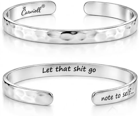 Carviell Bracelets for Women – 100+ Meaningful Engraved Messages – Solid 316L Surgical Stainless Steel Cuff Bracelet – Gift Ready by Carviell