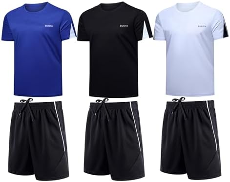 BUYJYA Men's Workout Clothes Athletic Shorts Shirt Set 3 Pack Basketball Football Training Running Gym Christmas gifts by BUYJYA