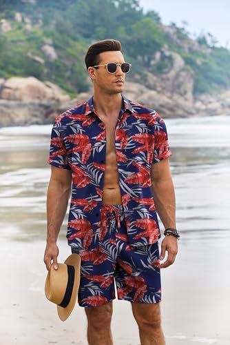 COOFANDY Men's Summer Beach Outfits 2 Piece Short Sleeve Shirts and Shorts Vacation Texture Linen Sets for Men - Image 2