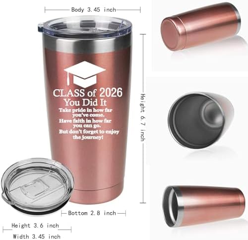 2026 Graduation Motivational Gift for Him Her 20 Ounce Stainless Steel Car Tumbler Insulted Mug Cup Graduate Inspirational Gifts for College (Rose Gold) - Image 2