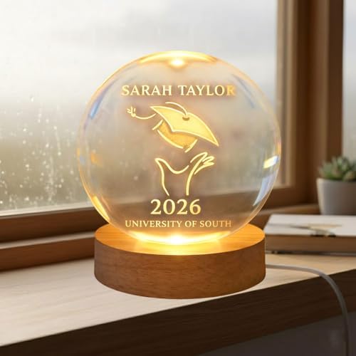 Daty Personalized 3D Graduation Crystal Ball LED Night Light Class of 2026, Laser Engraved Crystal Sphere Keepsake Gift for High School Graduate2 - Image 3