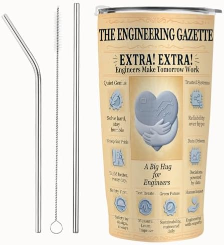 Engineer Gifts 20oz Insulated Tumbler, Newspaper-Inspired Blueprint & Circuit Design, Stainless Steel Travel Mug with Lid, for Men & Women, Students, Graduation, PE/EIT, Retirement, Appreciation by Unknown