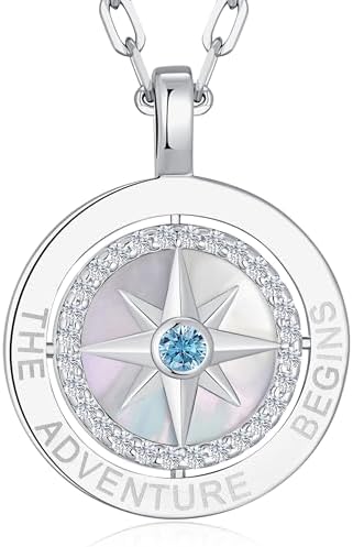Compass Birthstone Pendant Necklace for Women, S925 Sterling Silver Jewelry by LOUISASECRET
