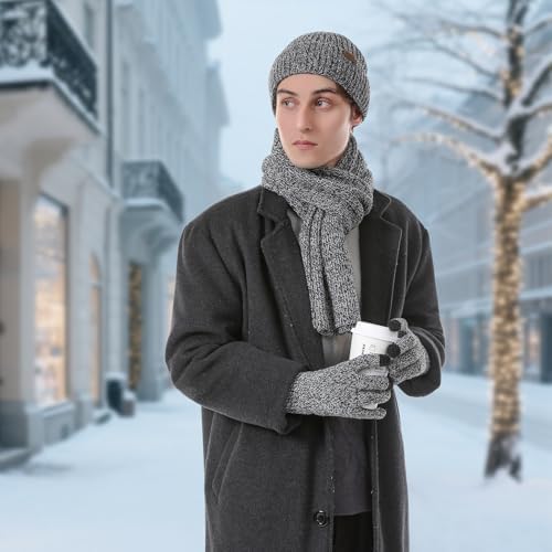 Winter Beanie Hats Long Neck Scarf for Men and Touchscreen Gloves 3PCS Set - Image 6