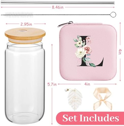 AYGXU Initial Jewelry Storage Set, Personalized Pink L Travel Case with Glass Cup & Bamboo Lid, Bridesmaid Gift - Image 2