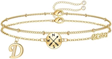 Hidepoo Graduation Gifts for Her, 14K-Gold-Plated Initial Compass Bracelet by HIDEPOO