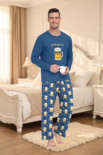 PrinStory Men's Pajama Sets Loungewear Sleepwear Pjs Lightweight Long Sleeve Shirts & Bottoms Soft Comfy Sleep Sets S-2XL - Image 5