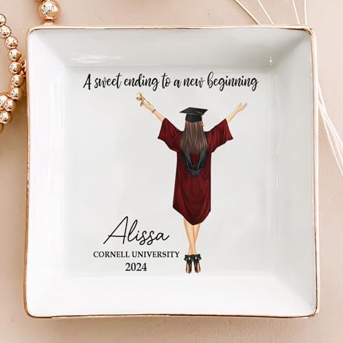 Macorner Personalized Jewelry Dish, A Sweet Ending To A New Beginning, Graduation Gift for Sister, Daughter or Best Friend High School College Graduate by Macorner