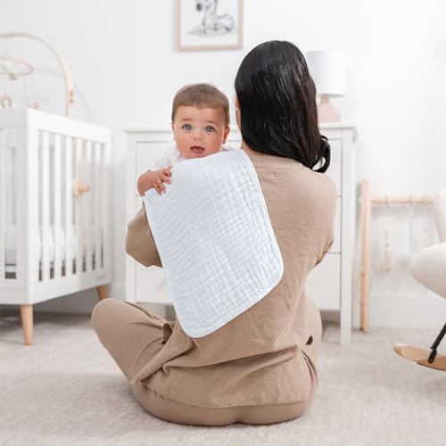 Comfy Cubs Muslin Burp Cloths 20x10" 6 Pack, Baby Burp Cloths - White - Image 2