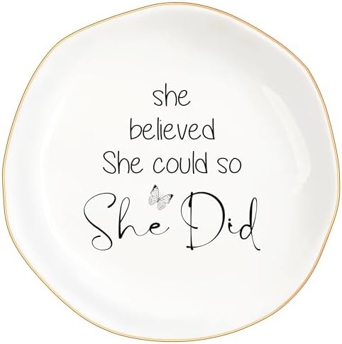 Congratulations Gifts for Women, College Graduation Gifts for Her New Job Gifts - She Believed She Could Jewelry Tray Ceramic Trinket Dish Inspirational Promotion Gift for Coworker by Unknown