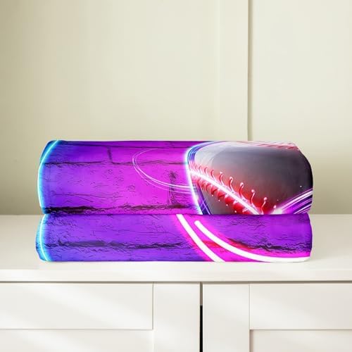 Erosebridal Baseball Flannel Blanket 40x50 Inch Brick Neon Fleece Blanket Light Strip Geometric Fuzzy Plush Throw Square Purple Living Room Decor - Image 4