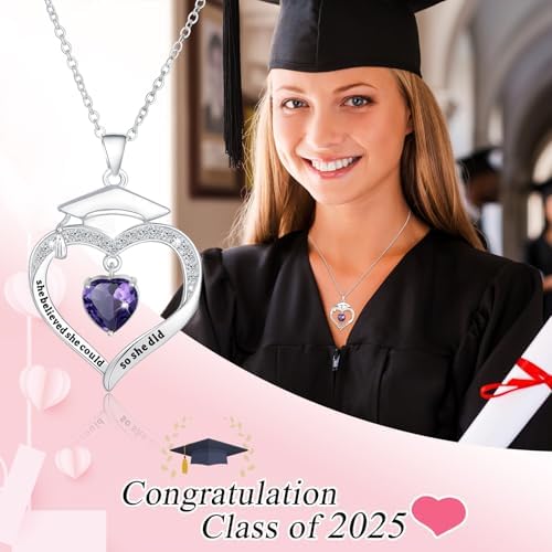 Fervia Graduation Gifts Birthstone CZ Heart Graduation Cap Necklace Gifts - Image 3