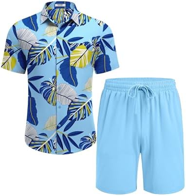 COOFANDY Men's Hawaiian 2 Piece Outfits Floral Button Down Shirt and Shorts Vacation Outfits Summer Beach Matching Set - Image 5