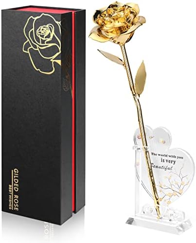 Anthonic Gold Dipped Rose Real 24K Gold Rose, Genuine One of a Kind Rose Hand Dipped in 24K Golden Roses Romantic Gifts for Women in Her Birthday Anniversary Valentines Day Mothers Day by Anthonic