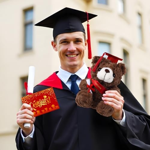 Bear with Graduation Cap Toys Class of 2026 Plush Stuffed Teddy Bear Animal Dog Cap and Gown with Greeting Card and Bag for Graduation Day Gift(Red B) - Image 3