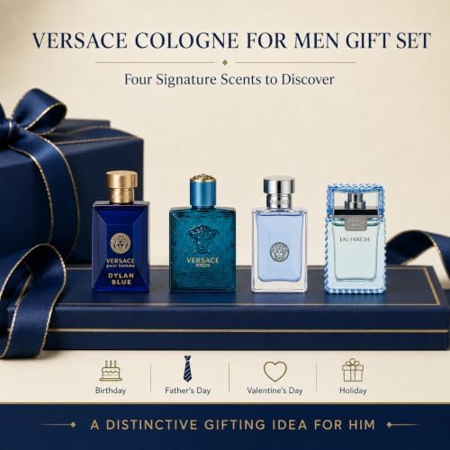 Versace Cologne for Men Set of 4 Mini Eros, Pour Homme, Dylan Blue, Eau Fraiche Perfume for Men Fragrance Sampler Set - Designer Mens Cologne Samples (4 Count, 0.17 oz) - Image 3
