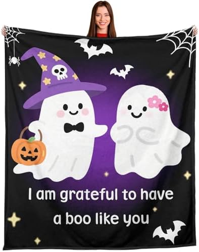 Perleddom Halloween Blanket for Couple Men Anniversary Wedding Gifts for Husband Horror Halloween Throw Blankets for Girls Boys Spooky Ghost Blanket for Him Her Fall Blankets for Kid Adults 50"×60" by Perleddom