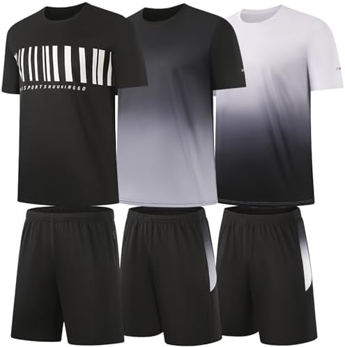 BUYJYA 3 Pack Men's Gym Shorts Shirt Set Workout Athletic Basketball Running Football Elastic Waist with Pocket Gifts by BUYJYA