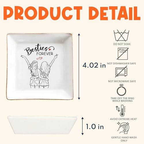 Besties Forever Jewelry Dish – Bestie Gift for Women, Cute BFF 4" Ceramic Jewelry Tray, Birthday Gift for Best Friend, Friendship Keepsake Ring Dish, Bestie Anniversary - Image 6