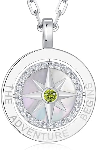 Compass Birthstone Pendant Necklace for Women, S925 Sterling Silver Jewelry by LOUISASECRET