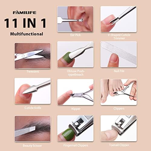 FAMILIFE Stainless Steel Manicure Set 11-in-1 Professional Nail Clipper Kit - Image 5