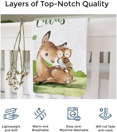 MDPrints Woodland Personalized Baby Blankets for Boys, Personalized Baby Gifts with Name, Customized Baby Blanket, Newborn Boy Gift, Soft Fleece - Image 4