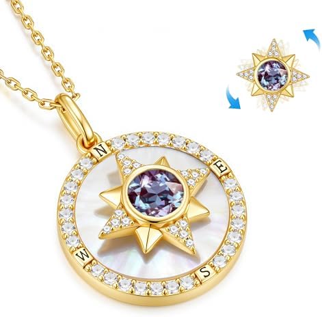 Iefil Compass Necklace for Women, Birthstone Necklace, 925 Sterling Silver - Image 2