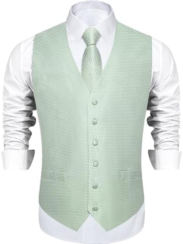 DiBanGu Mens Vest and Tie Set Formal Paisley Waistcoat and Necktie Pocket Square Cufflinks Silk Suit Vest for Tuxedo Wedding - Image 3