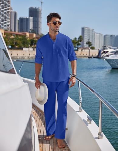 COOFANDY Men’s 2 Piece Cotton Linen Set Casual Beach Outfits Long Sleeve - Image 3