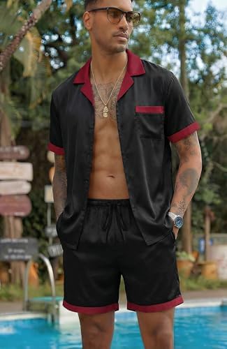 Ekouaer Men Silk Pajamas Set 2 Pieces Satin Pj Button Down Loungewear Sets - Image 5