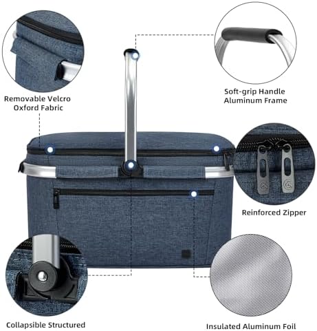 ALLCAMP Picnic Basket, 2 Ice Boxes, 32L Insulated Cooler Foldable, Thick - Image 4