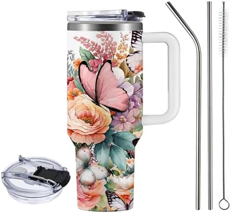 Christian Gifts for Women, 40 oz Christian Tumbler with Handle, Christian Birthday Gifts for Women, Religious Gift for Flower Butterfly Lords Prayer Cross Christian Cup - Image 3