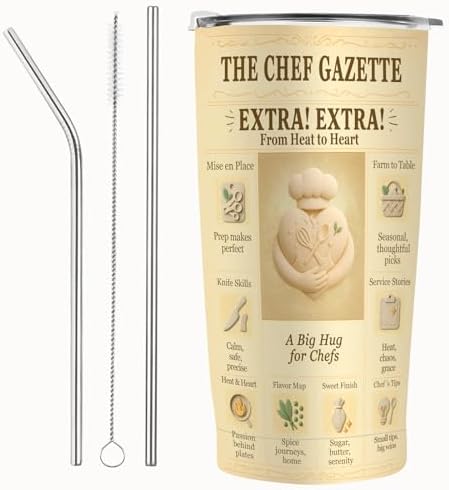 Chef Gifts 20 oz Tumbler, Vintage Newspaper Print Insulated Stainless Steel Travel Mug for Men & Women, Retro Culinary Appreciation Cup by Unknown
