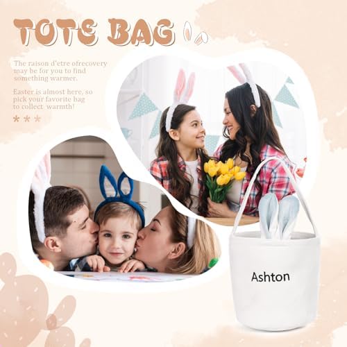 Personalized Bunny Ears Bucket Bag with Custom Name Photo-Easter Bag with Handle-Soft Egg Basket for Kids -Customized Easter Basket-Great for Carrying Gift Easter Eggs (Blue-r) - Image 4