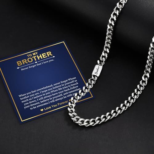 MEALGUET Cuban Link Chain Necklace for Men : Men's 316L Stainless Steel Silver Love You Forever Engraved Curb Chains Necklaces for Son Grandson Nephew Boyfriend, Jewelry Gifts for Birthday Valentines - Image 2