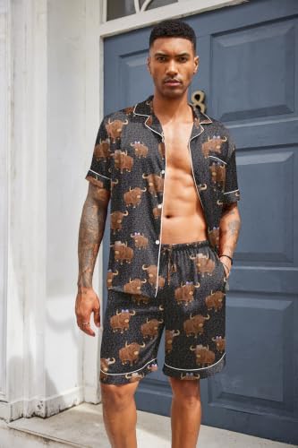 Ekouaer Mens Silk Satin Pajamas Set Short Sleeve Button Up Lounge Pjs Set - Image 3