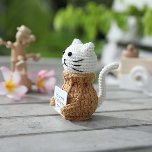Positive Crochet Animals Cat “Thank You for Helping Me Grow!” Teacher Appreciation Birthday Gifts for Women Daughter Sister Friend Coworkers Mentor/Tutor/Coach Cat Lovers - Image 3