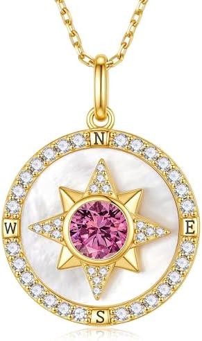 Iefil Compass Necklace for Women, Birthstone Necklace, 925 Sterling Silver by IEFIL