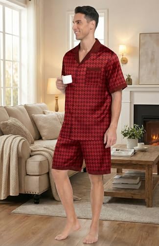 Ekouaer Men Silk Pajamas Set 2 Pieces Satin Pj Button Down Loungewear Sets - Image 2