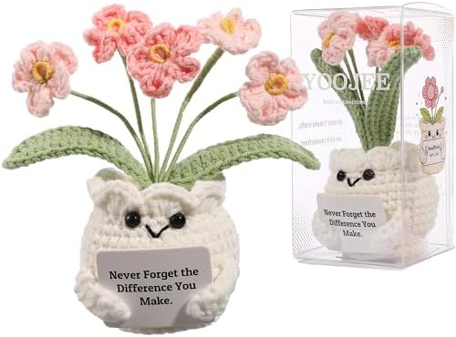 Crochet Forget Me Not Flower Gift – Thank You Gift for Women with Card “Never Forget the Difference You Make”, Appreciation Gift for Teacher, Coworker, Nurse, Friend, Cute Desk Decor by YOOJEE