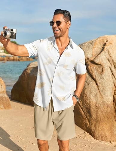 COOFANDY Men's Hawaiian 2 Piece Outfits Floral Button Down Shirt and Shorts Vacation Outfits Summer Beach Matching Set - Image 2