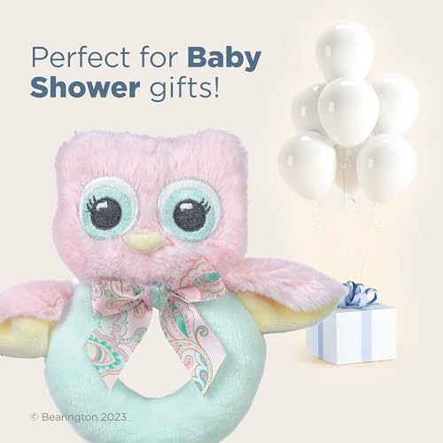 Bearington Collection Baby Lil' Hoots Plush Stuffed Animal Pink Owl Soft Ring Rattle 5.5" - Image 5
