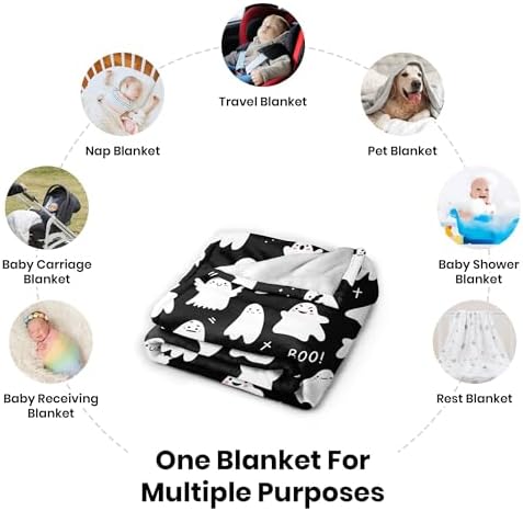 Boo Blanket - Halloween Ghost Throw Blankets for Girls & Boys Spooky Decor - Soft Fleece Flannel Black White Blanket for Toddler, Kids - Halloween Blankets for Crib, Stroller, Couch & Bed 30x40 Inches - Image 5