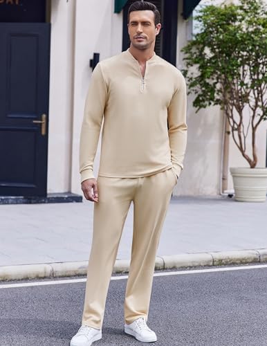 COOFANDY Men's 2 Piece Tracksuit Set Polo Athletic Sweatsuit Quarter Zip Jogging Long Sleeve Casual Sports Outfits - Image 3